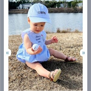 Boys Embroidered "LIL BROTHER" Seersucker Baseball hat